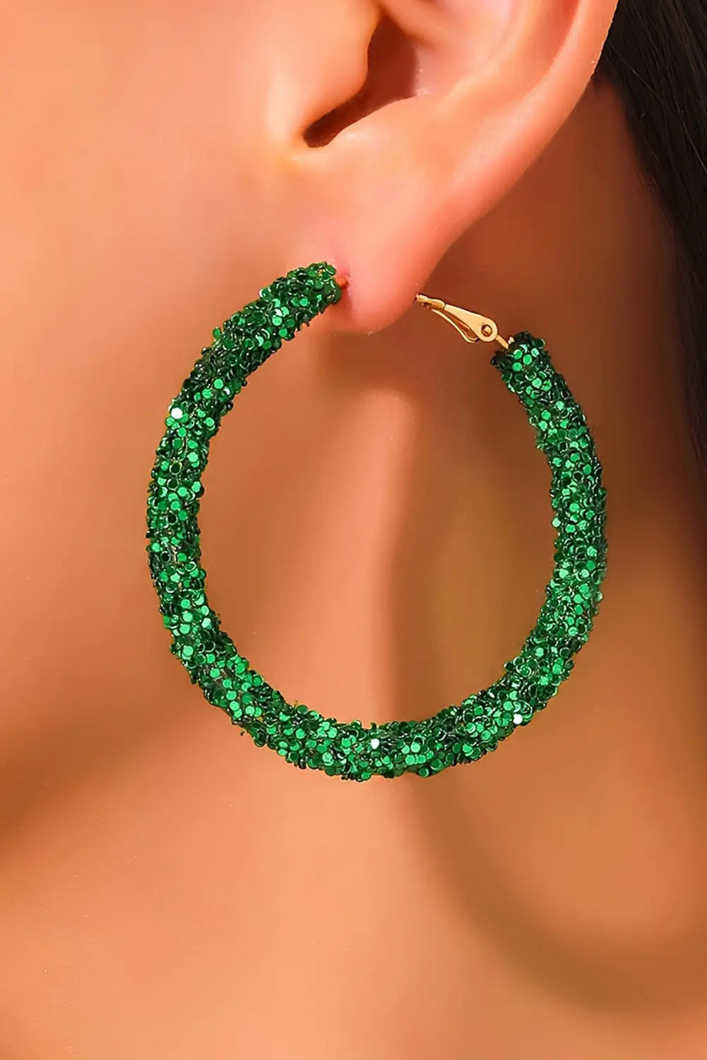Dark Green St. Patricks Fashion Daring Sequin Loop Earrings Dear-Lover Dropshipping