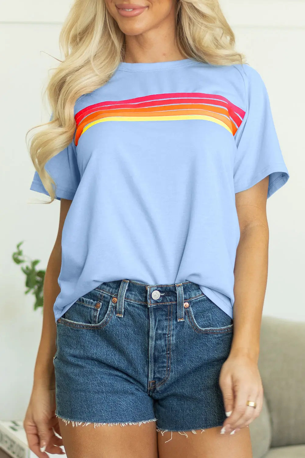 Beau Blue Striped Patch Front Casual Tee Markonline