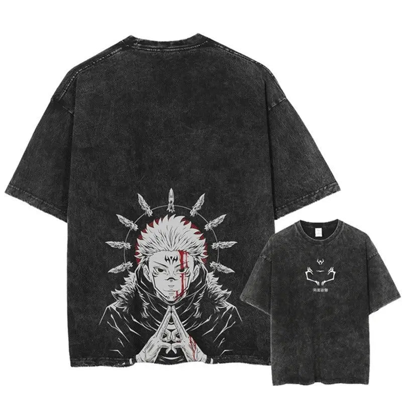 Anime Printed Streetwear Vintage Washed T-shirt Men Harajuku Markonline