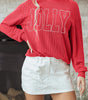 Racing Red Twisted Rib Outlined Merry Letter Graphic Loose Long Sleeve Top Dear-Lover Dropshipping