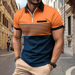 Polo Zipper Men's Printed Striped Polo Shirt Markonline