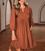 Cinnamon Bracelet Sleeve Split Neck Scallop Detail Pleated Corduroy Mini Dress Markonline
