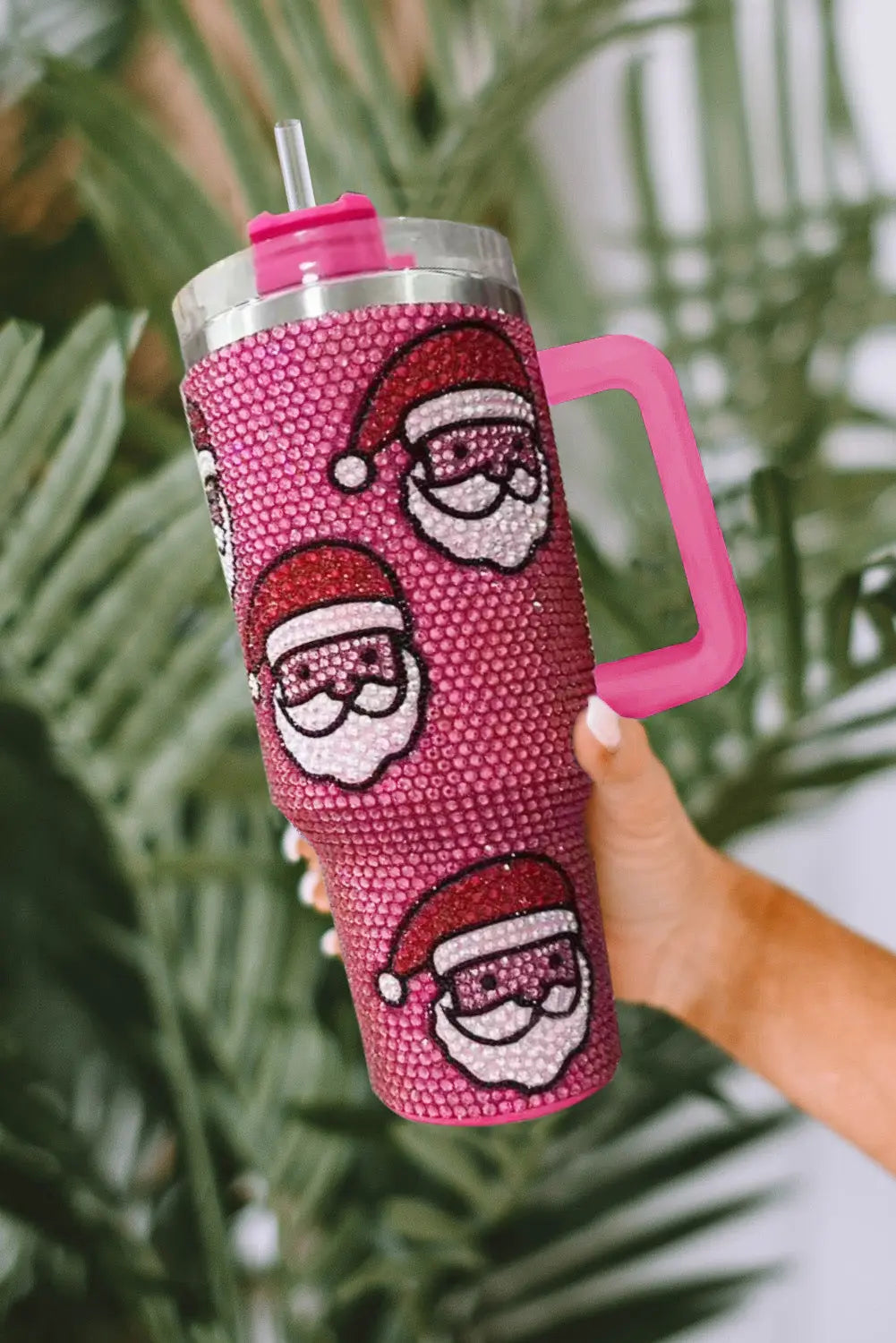 Rose Red Christmas Santa Claus Diamond Thermos Cup with Straw 40oz Dear-Lover Dropshipping