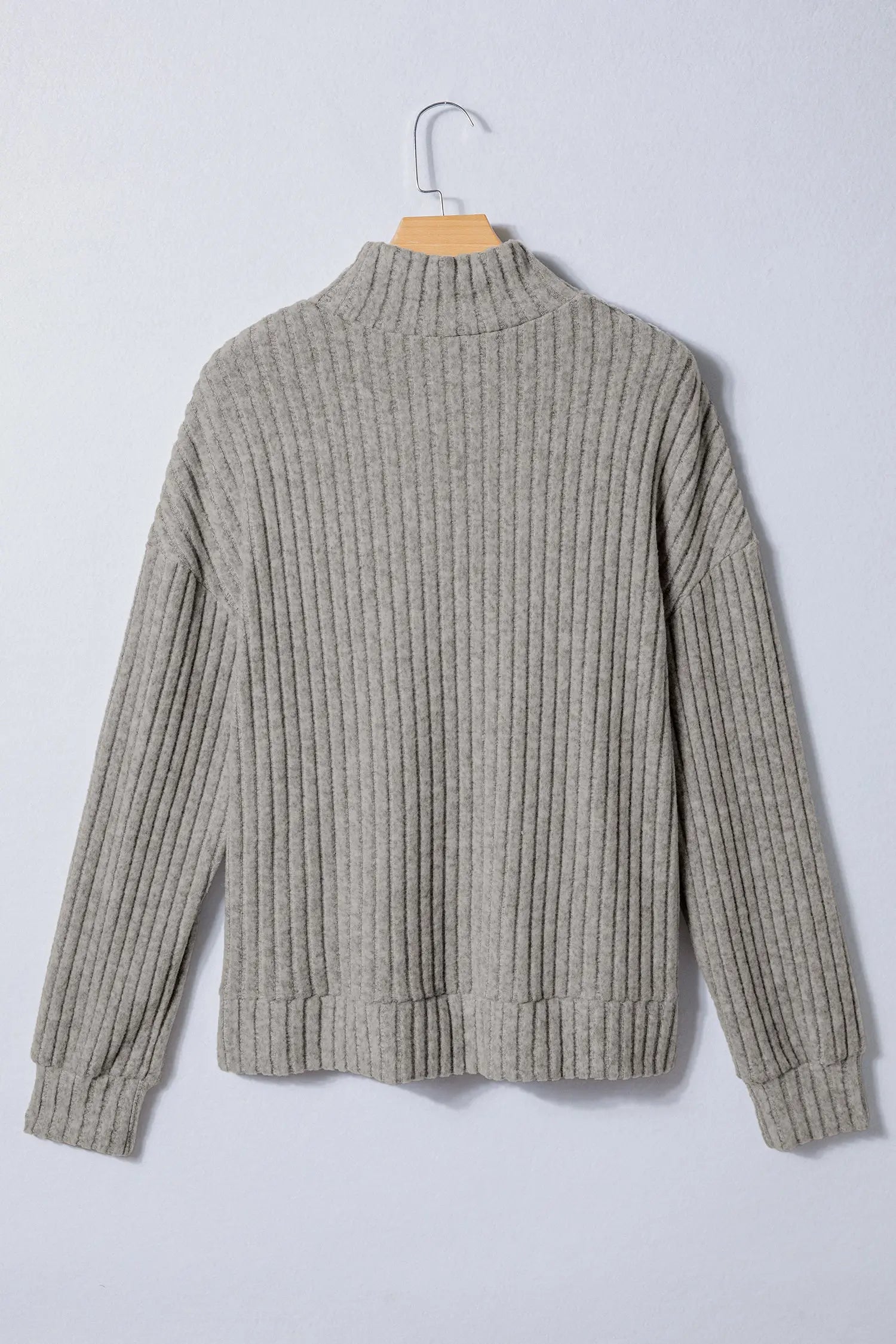 Gray Morn Ribbed High Neck Knitted Pullover Top Markonline