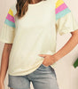 White Color Block Stitched Sleeve Loose T Shirt Markonline