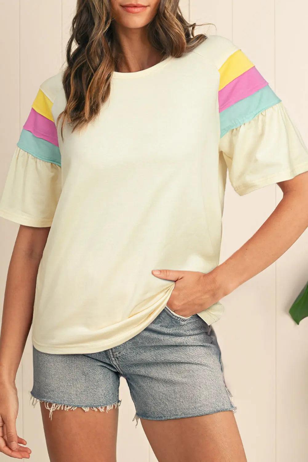 White Color Block Stitched Sleeve Loose T Shirt Markonline
