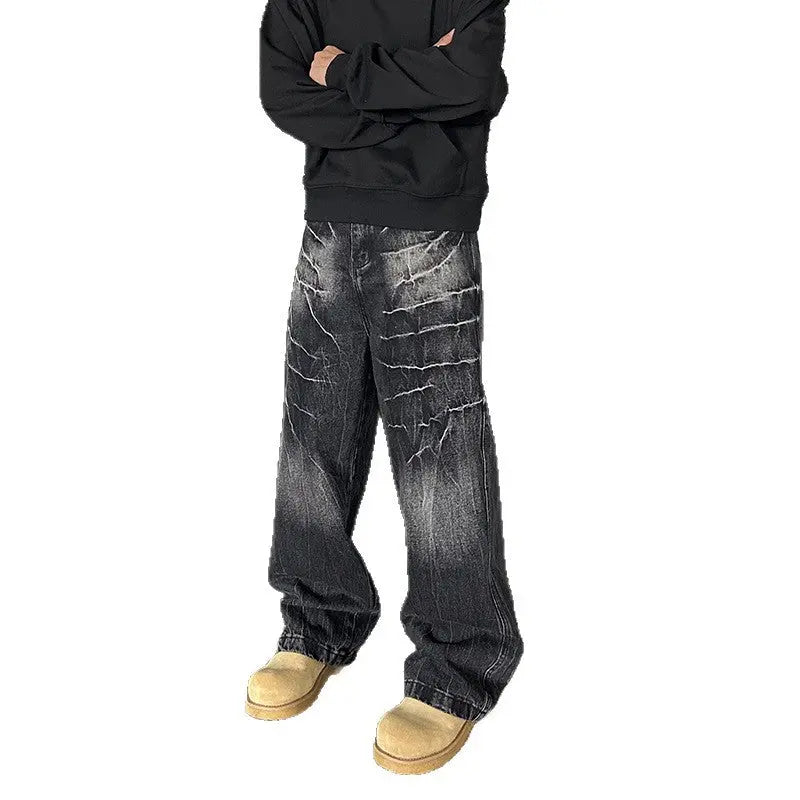 Vintage washed vintage lightning patterned jeans for men