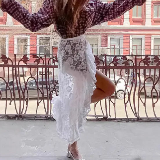 White lace lace skirt asymmetrical wrap skirt for women Markonline