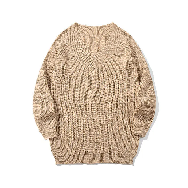 Retro Solid Color Sweater Men Loose Unisex Casual Knitwear Markonline