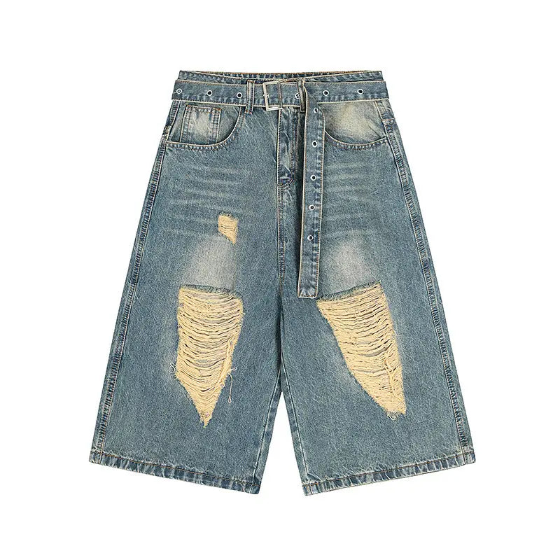 Broken hole casual denim shorts for men and women Markonline