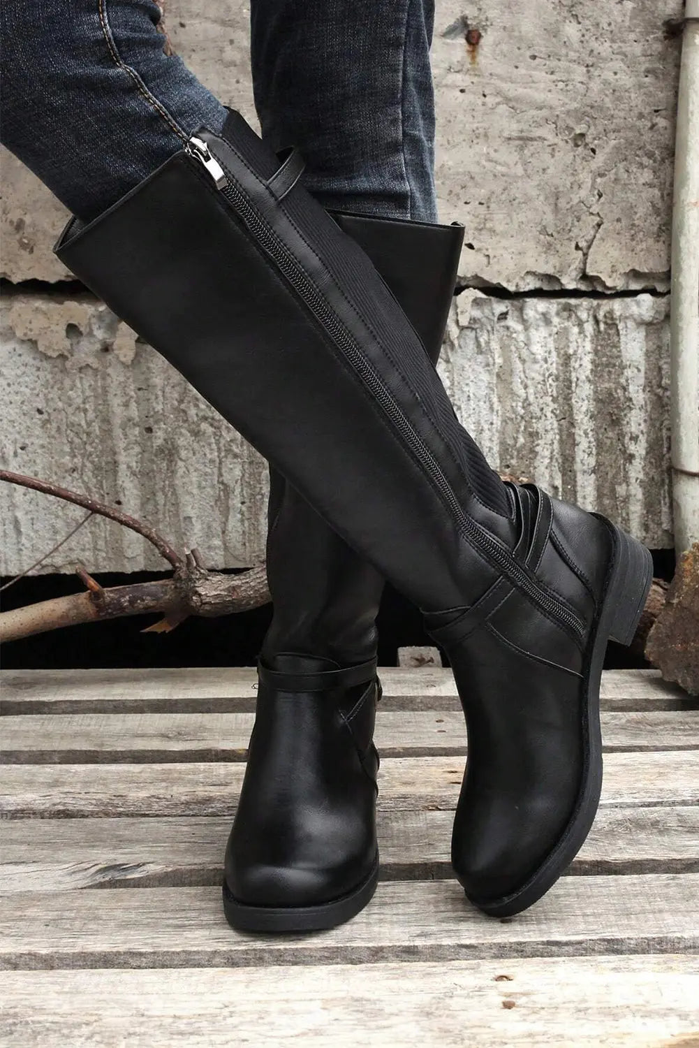 Black Side Zipper Knee High Chunky Low Heel Boots Dear-Lover Dropshipping