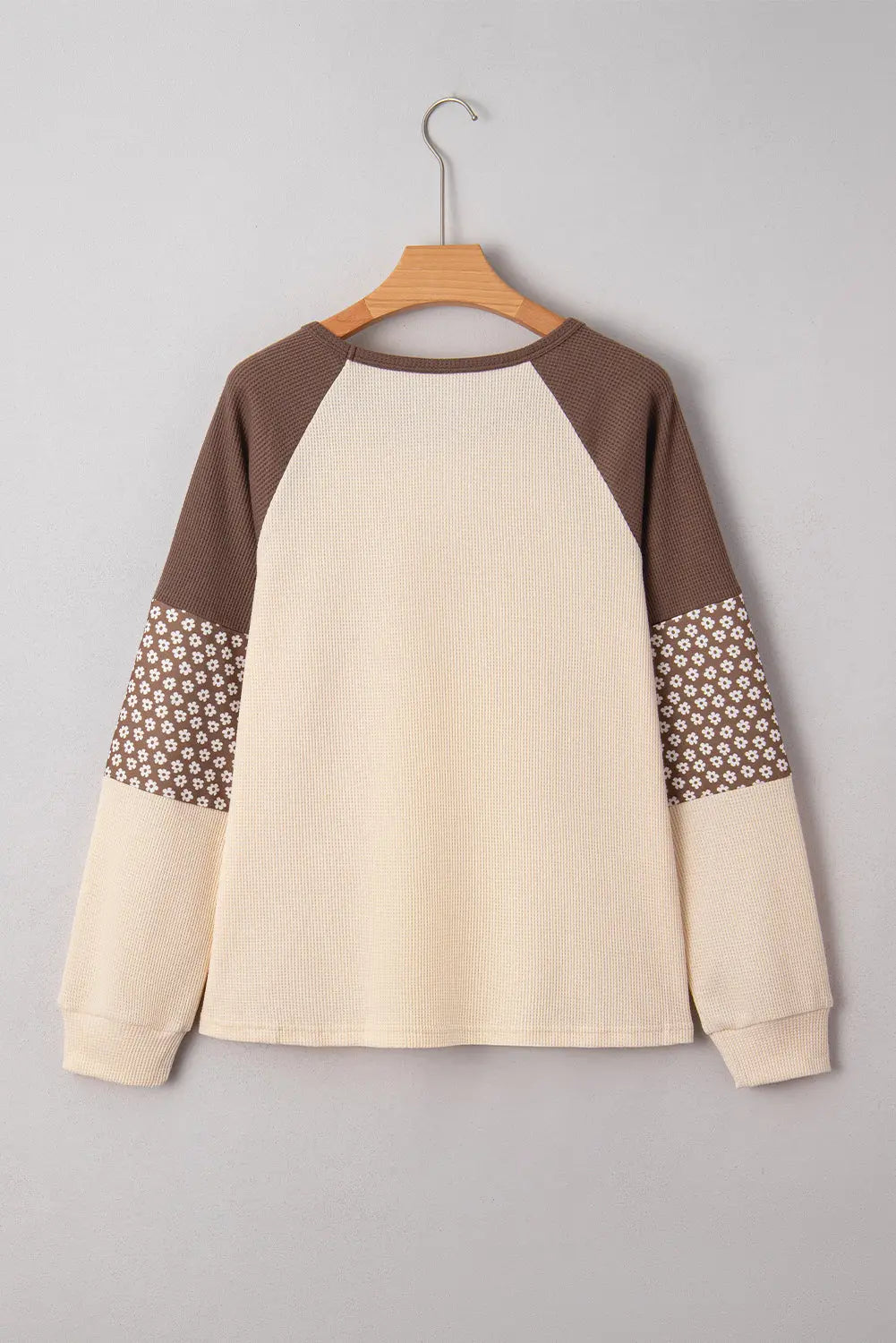 Brown Floral Print Patchwork Color Block Long Sleeve Top Markonline