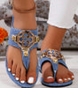 Dusk Blue Metal Decor Leather Thong Slippers Dear-Lover Dropshipping