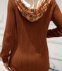 Chestnut Plaid Patchwork Ribbed Knit Drawstring Hooded Top Markonline
