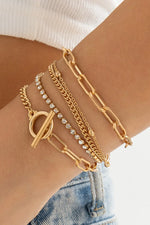 Gold Multi Layered Rhinestone Plated Chain Bracelet Set Dear-Lover Dropshipping
