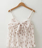 White Floral Pleated Big Bow Back Spaghetti Straps Tank Top Dear-Lover Dropshipping