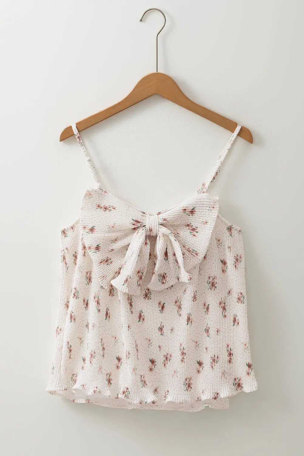 White Floral Pleated Big Bow Back Spaghetti Straps Tank Top Dear-Lover Dropshipping