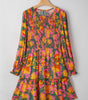 Multicolour Floral Print Long Sleeve Smocked Ruffled Mini Dress Markonline