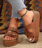 Chestnut Dual Buckle Studded Platform Sandal Slippers Dear-Lover Dropshipping