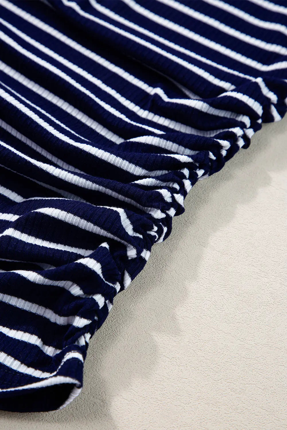 Blue Stripe Contrast Round Neck Sleeveless Slim Top Markonline