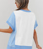 Sky Blue Color Block Exposed Seam Crew Neck T Shirt Markonline