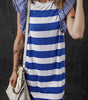Sky Blue Stripe Contrast Ruffled Sleeve T-shirt Dress Markonline