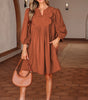 Cinnamon Bracelet Sleeve Split Neck Scallop Detail Pleated Corduroy Mini Dress Markonline