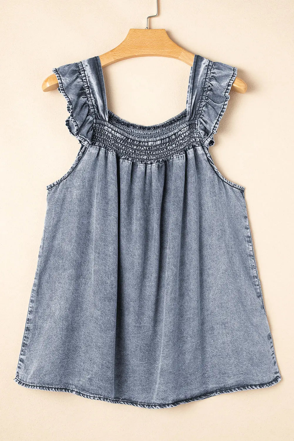 Ashleigh Blue Ruffled Shirred Neckline Sleeveless Denim Tank Top Dear-Lover Dropshipping