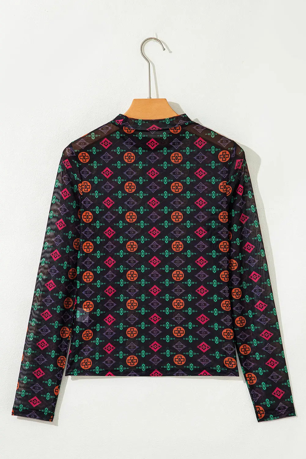 Black Western Aztec Printed Long Sleeve Mesh Top Dear-Lover Dropshipping