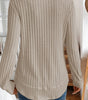 Jet Stream Ribbed Texture Round Neck Long Sleeve Rounded Hem Knit Top Markonline