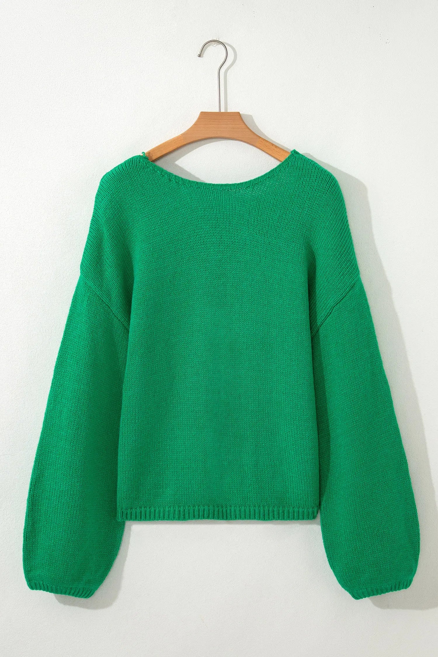 Bright Green Bow Backless Bubble Sleeve Sweater