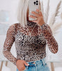 Brown Leopard Smocked Neck Mesh Long Sleeve Bodysuit Dear-Lover Dropshipping