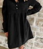 Black Corduroy Half Button Collared Long Sleeve Mini Dress Markonline