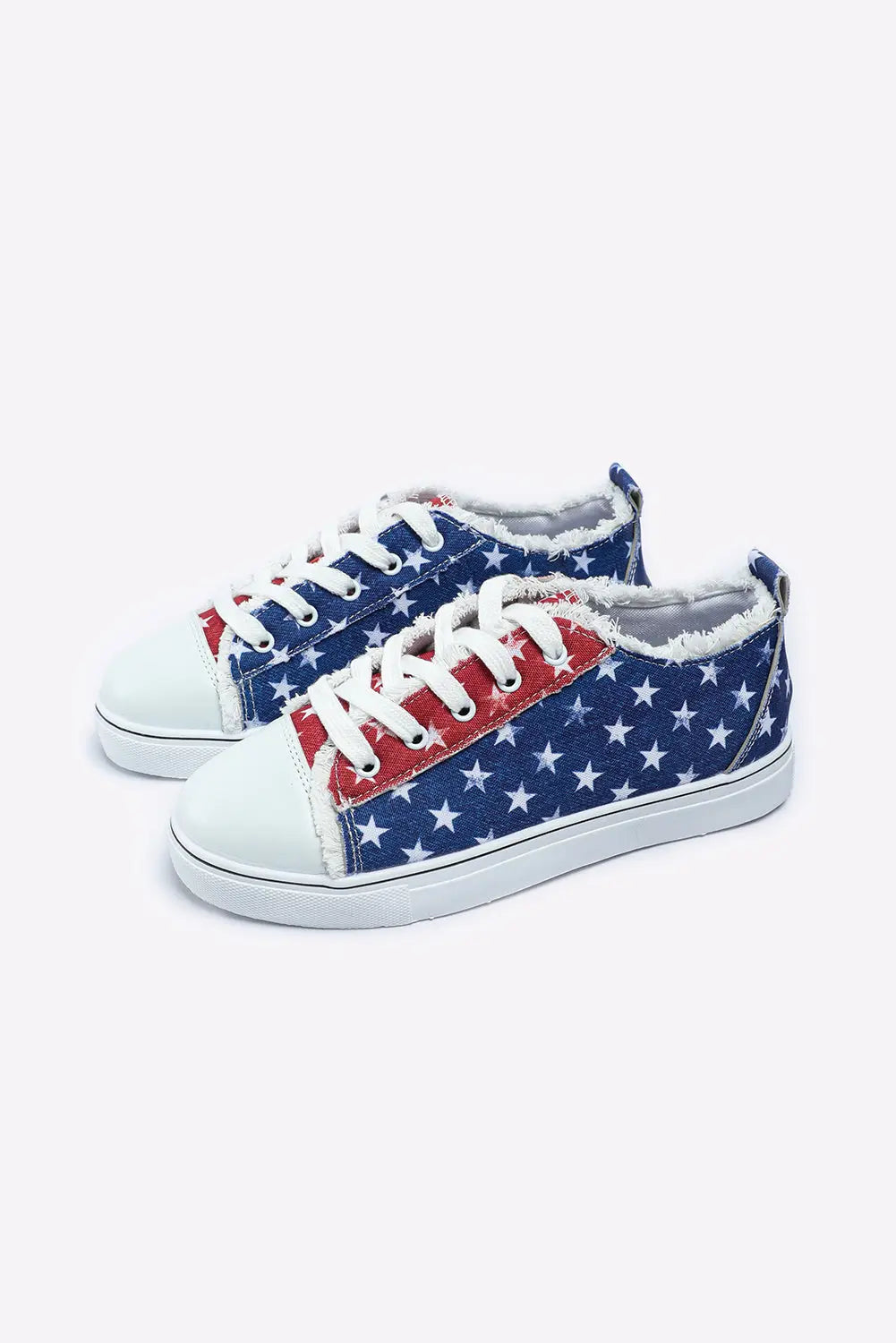 Multicolor American Flag Stars Printed Frayed Detail Lace-up Shoes Dear-Lover Dropshipping