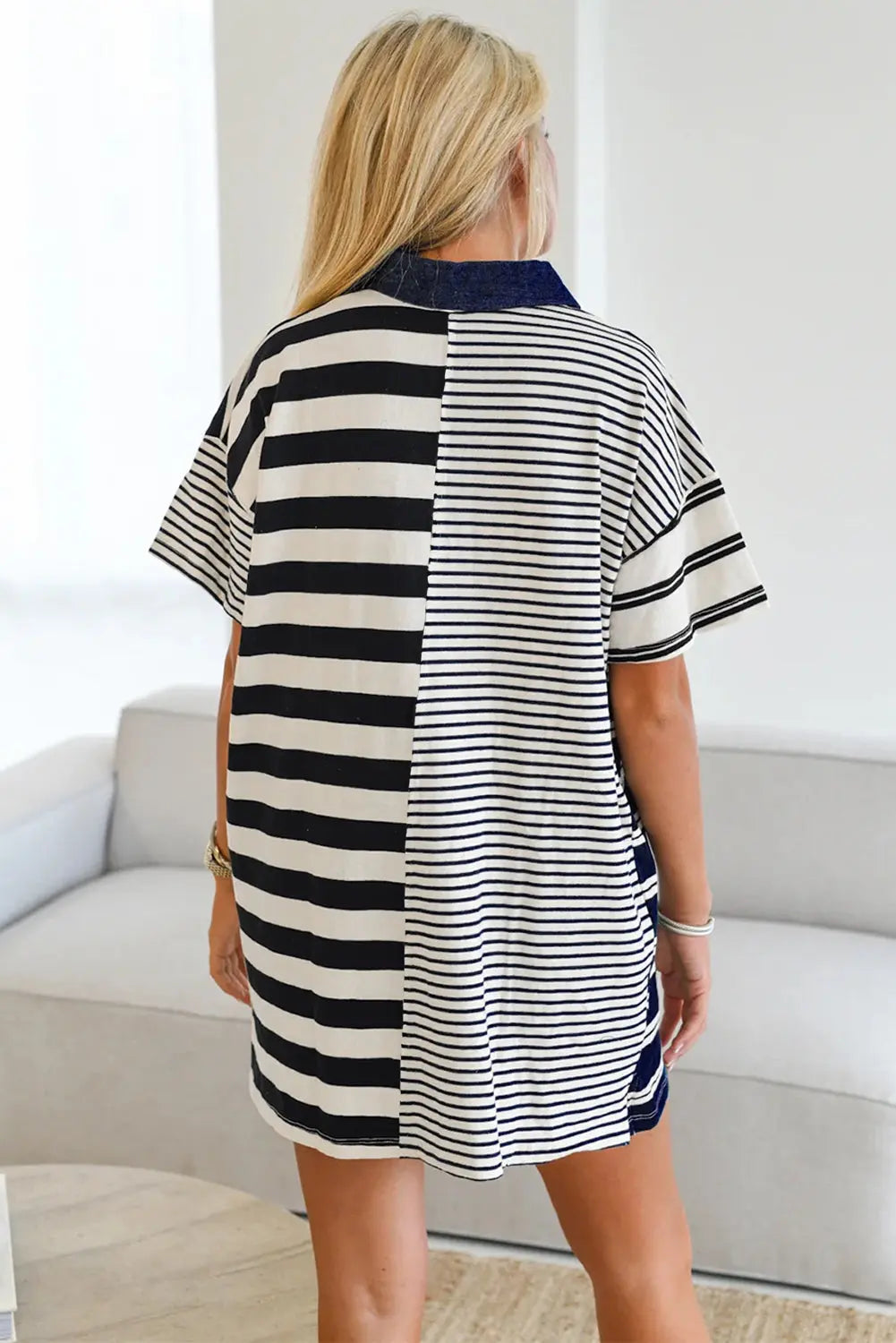 Black Stripe Half Placket Polo T Shirt Dress Markonline