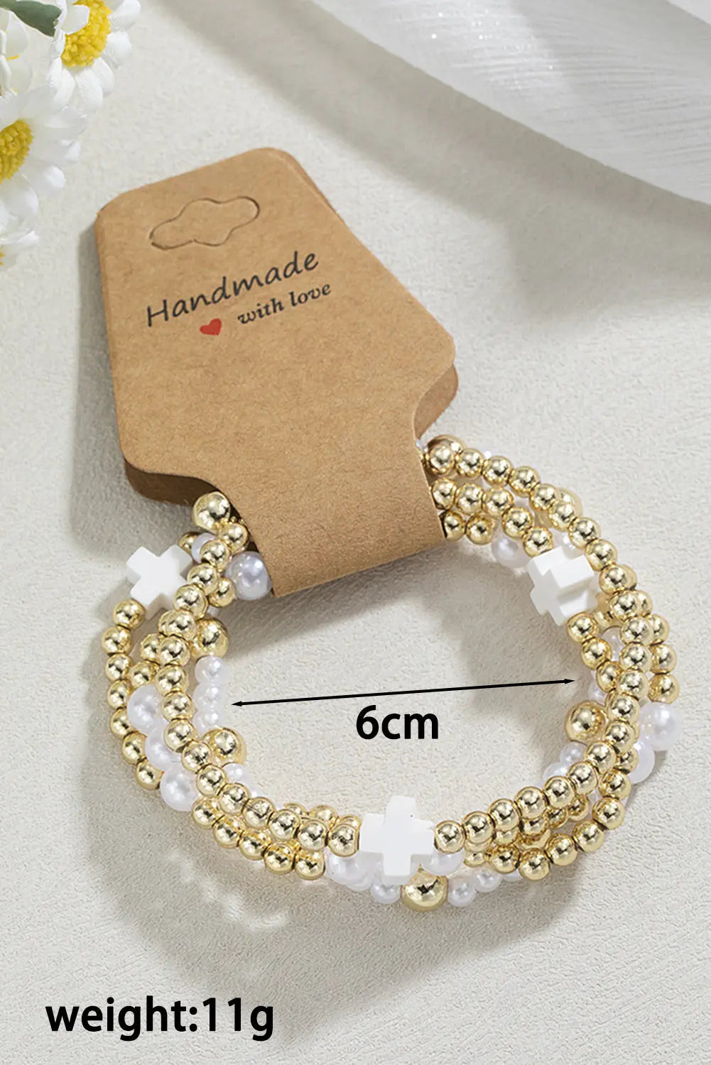 White Cross Pearl Decor Beaded Elastic Multi Layered Bracelet Dear-Lover Dropshipping