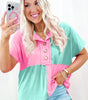 Mint Green Two Tone Half Buttons Collared T Shirt Markonline