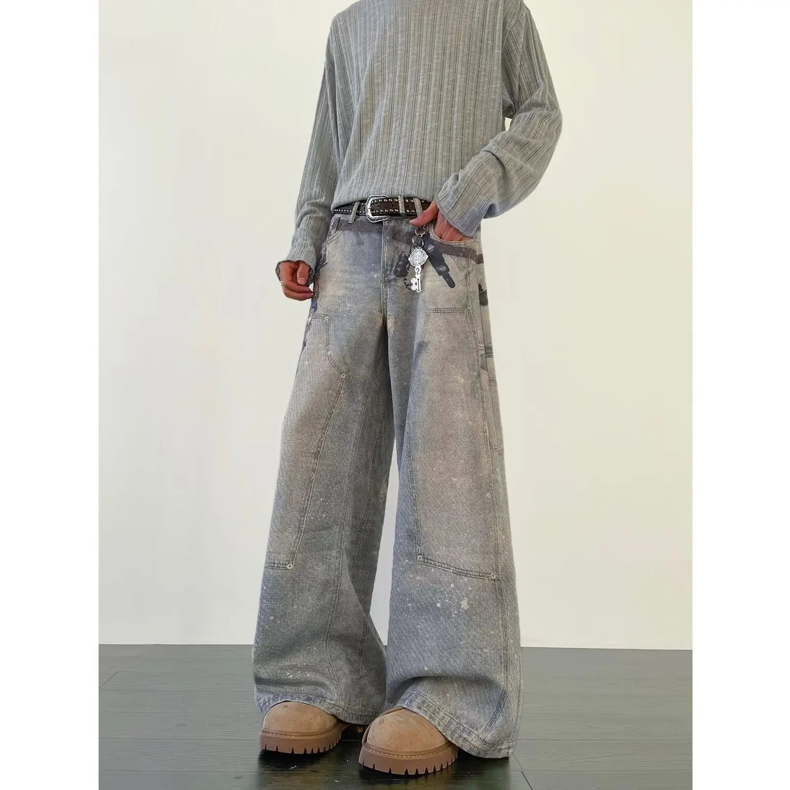 Printed ink splatter hanging decoration logging workwear jeans men