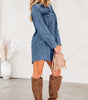 Blue Beau Chest Pocket Raw Hem Denim Loose Shirt Dress Markonline