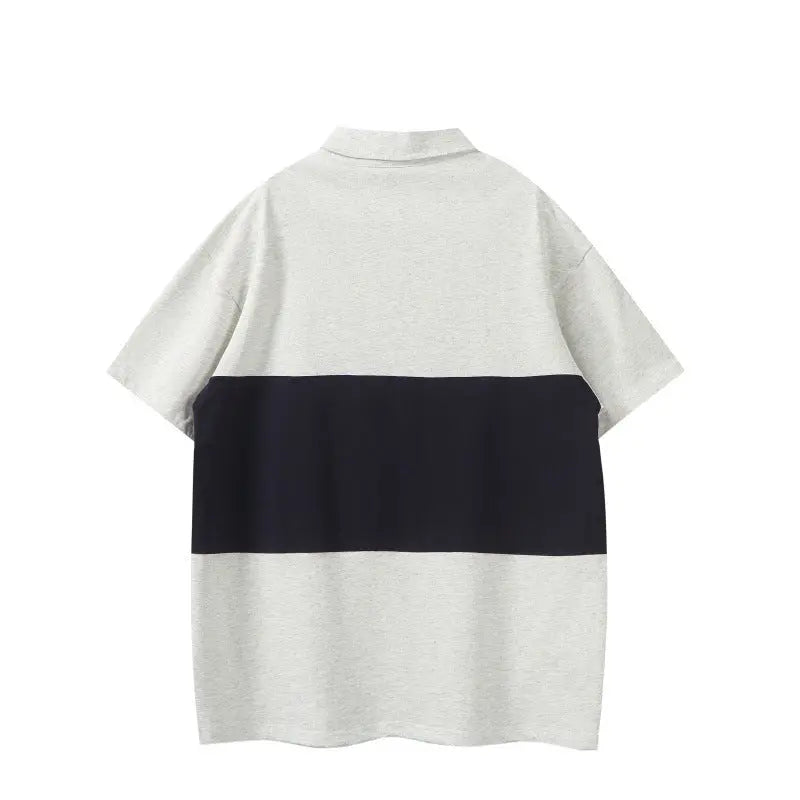 Color blocked patchwork polo shirt men's loose short sleeved shirt Markonline