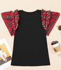 Black Plaid Pearl Ruffle Short Sleeve Loose T Shirt Markonline