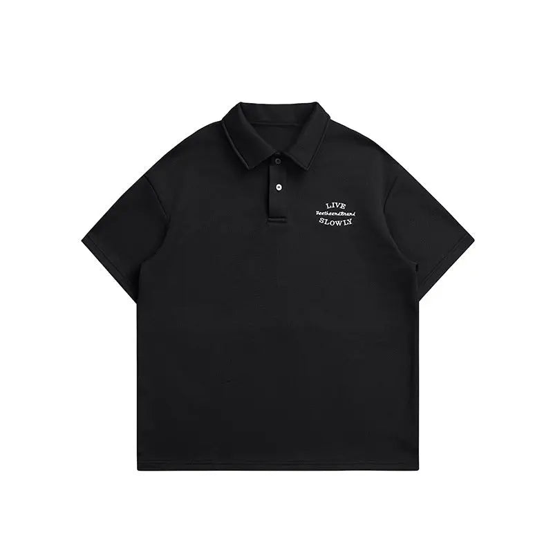 Simple letter embroidered polo shirt men's lapel short sleeved shirt Markonline