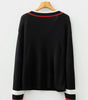 Black Contrast Striped Trim V Neck Drop Shoulder Sweater Dear-Lover Dropshipping