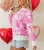 Pink Bow Knot Two Tone Checkered Crew Neck Sweater Dear-Lover Dropshipping