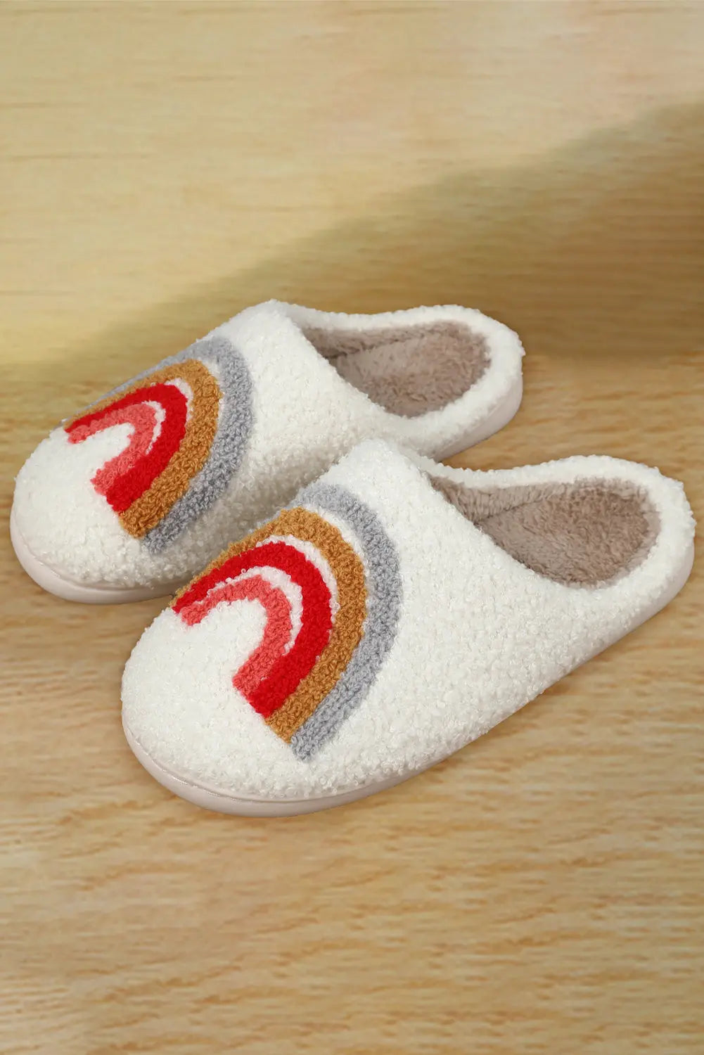 Bright White Rainbow Plush Winter Home Slippers Dear-Lover Dropshipping