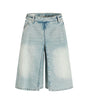 Washed Blue A-Line Straight Loose Denim Shorts for Men and Women Markonline