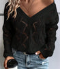 Black Hollow Out Knit V Neck Drop Shoulder Sweater Dear-Lover Dropshipping