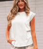 White Lace Patchwork Cap Sleeve Round Neck T Shirt Markonline