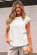 White Lace Patchwork Cap Sleeve Round Neck T Shirt Markonline