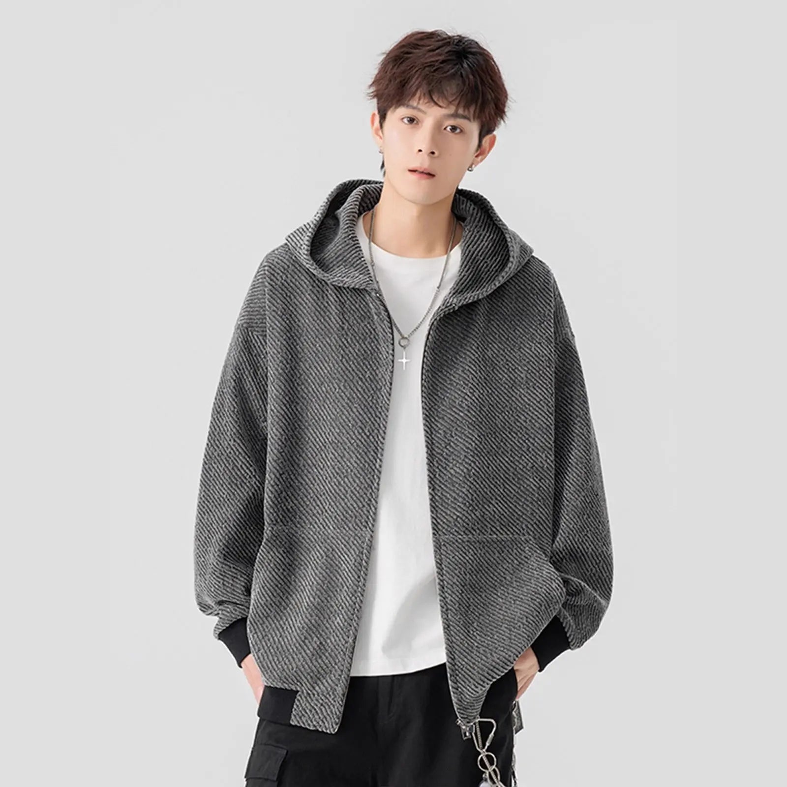 Style Textured Hoodie Jacket for Men and Women, Autumn Vintage Streetwear Couple Hoodie, High-Street Heavyweight Chic Wind Top